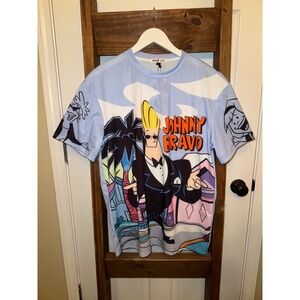 Cartoon Network Johnny Bravo All Over Print T Shirt Mens Size Medium Blue